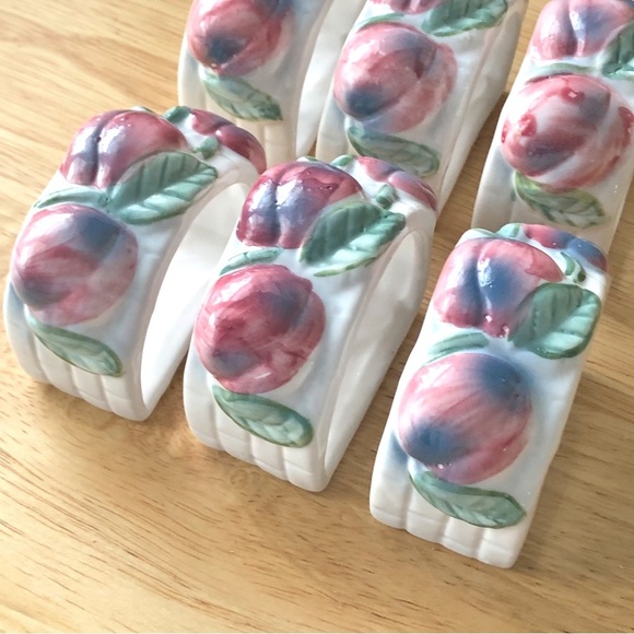 Vintage Town and Country Porcelain Basket Weave Apple Harvest Napkin Rings (6) - Picture 6 of 11